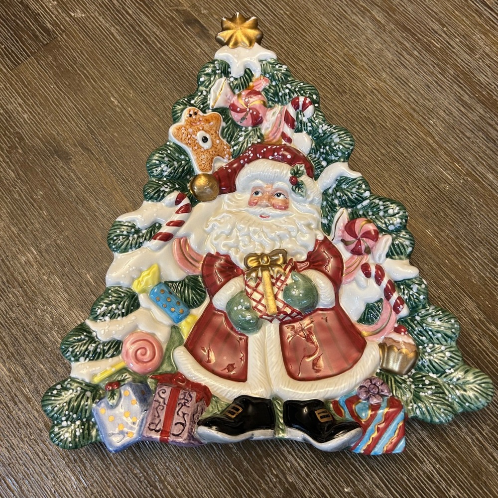 Fitz and Floyd Essentials Santa Christmas Tree Ceramic Serving Platter 11" Candy